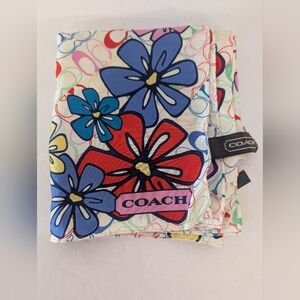 Coach Multicolor Floral Silk Scarf with Bold Blue & Red Blooms NWT